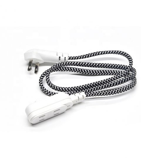 16/2 3ft Flat Plug Indoor 2 Pin Power Organizer Retractable Electrical Smart Braided Extension Cord With Fabric 3 Outlet