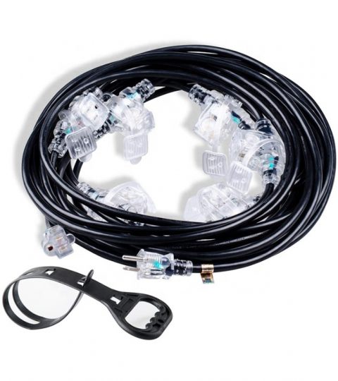 12/3 50ft Power Cord Electrical Outdoor Heavy Duty 220v 6 Multiple Outlets Extension Cords PVC 100% Copper NEMA 5-15R Black