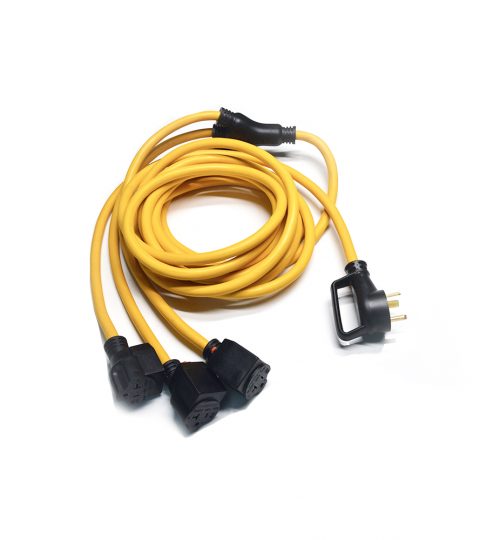 25 Ft TT-30P Outdoor Extension Cord Multiple Outlets 3 Outlets 5-20R With Safety Cover 10/3 SJTW Weatherproof Wire