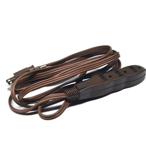 Indoor Office Extension Cord 3 Grounded Outlets, 3 Prong, Low-Profile Right Angle Flat Plug Coffee