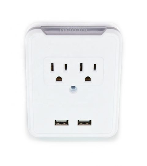 2 Usb 2 Wall Outlet Extender Surge Protected Current Tap Wall Socket Standard Grounding White 300 Pcs JKS-11421 Sleeve Card 125V