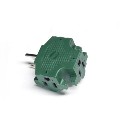 T-shape Triple 3 Outlet Heavy Duty Grounded Wall Plug Tap Adapter Green Color Wall Socket Industrial Standard Grounding