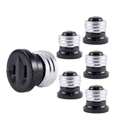 E26 Light Socket Plug Adapter E26 Light Socket To 2 Prong Outlet Adapter Polarized 2 Prong Outlet Black