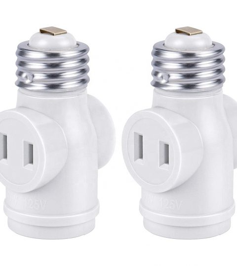 E26 To 2 Polarized Outlet Socket Adapter Standard (Medium) E26 Base Light Bulb To 2-Prong Outlet Plug Splitter Converter White