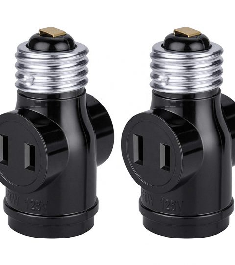 E26 To 2 Polarized Outlet Socket Adapter Standard (Medium) E26 Base Light Bulb To 2-Prong Outlet Plug Splitter Converter Black