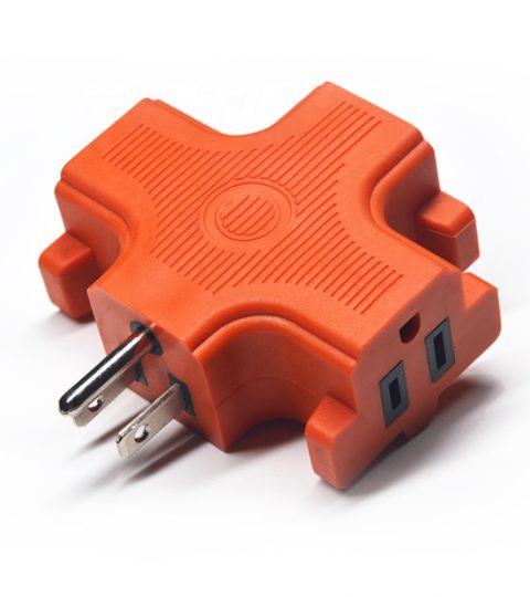T-shape Triple (3) Outlet Heavy Duty Grounded Wall Plug Tap Adapter With 3 Prong Orange Color