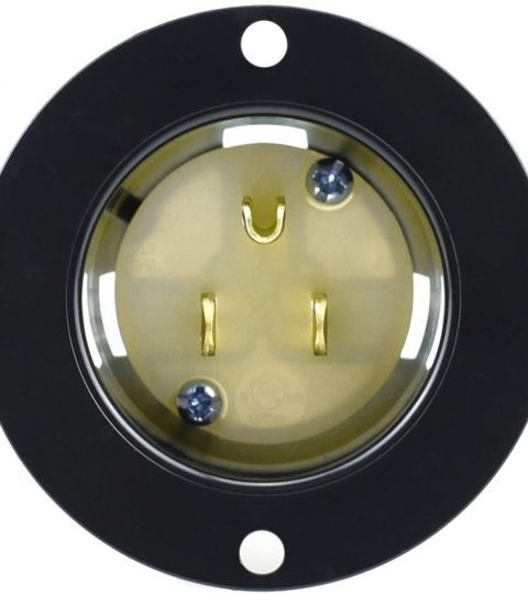 15 Amp 120-125 Volt, NEMA 5-15 Flanged Inlet, Black Commercial Grade, 2 Pole-3 Wire, Straight Blade Plug Charger Receptacle