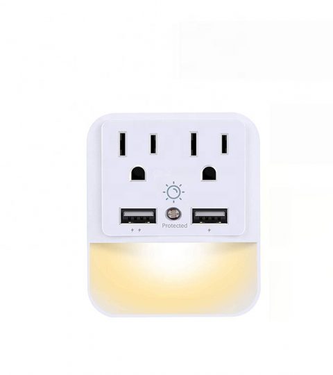 2 Usb 2 Wall Outlet Extender Surge Protected Current Tap With Sensor Led Night Light