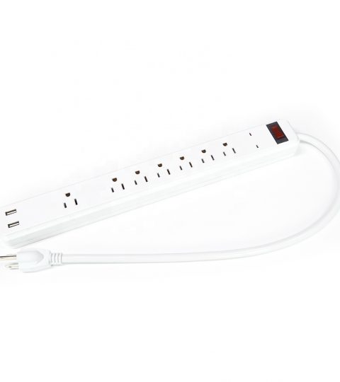 7 Outlet Surge Protector Power Strip With 300 Joules With 3 Foot Power Cord In Gray 2 USB Charger