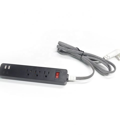 USA Standard Power Strip With 3 Outlet 2 USB 2 Type-C 4.5A Flat Plug Desktop Charging Station With 6ft Braided Extension Cord