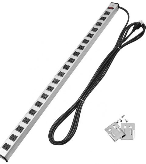 9 Outlet Industrial Heavy Duty Metal Power Strip Right Angle Plug 9-Foot Extension Cord ETL Color Gray