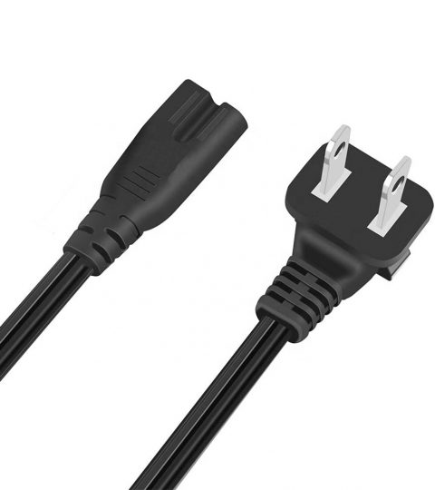 10 Feet 90 Degree 2-Slot Polarized Power Cord 18 AWG Angled IEC320 C7 To NEMA 1-15P Power Cable Black Color