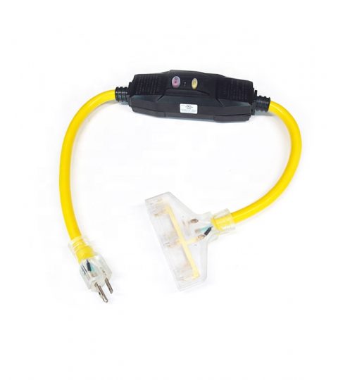 2 Foot Lighted Outdoor GFCI Extension Cord With 3 Electrical Power Outlets