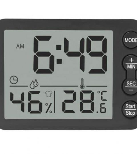 Multifunction Temperature Humidity Monitor Clock Alarm Timer C/F Indoor LCD Screen Thermometer Hygrometer Black Shell