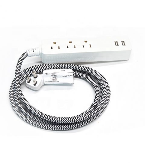 Power Strip With 3 Outlet 2USB Flat Plug Desktop Charging Station With 3ft Heavy Duty Braided Extension Cord