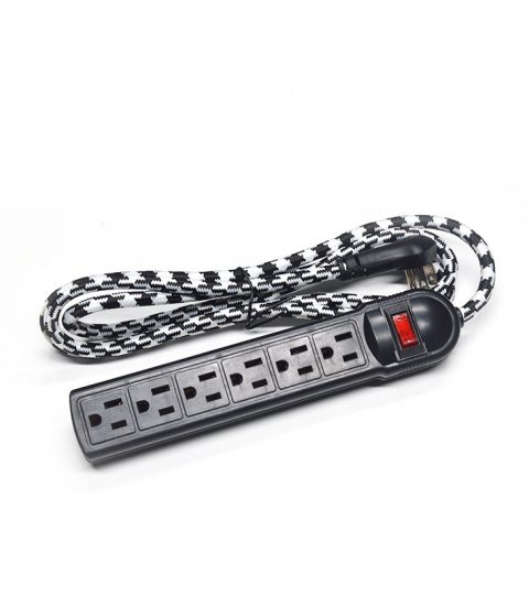 6-Outlet Surge Protector Power Strip 1-Pack, Overload Protection, 6-Feet Cord, 900 Joule With Fabric Cord Braided Extension Cord