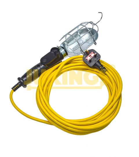 18/3 SJT 13A Metal Guard Trouble Light Black Handle Working Light With 10M Yellow Extension Cord For Workshop And Garden Use