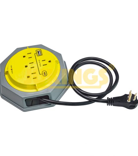 12FT 15A 125V Circuit Breaker Extension Power Cord Reel 4-Outlets 2-USB Power Strip With 1000J Surge Protect SJT Copper Wire