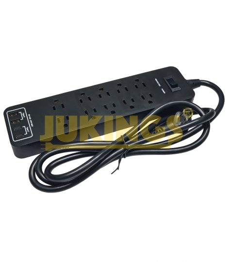 10-Outlet PVC Surge Protector Power Strip With 3000 Joules 15Amp 125V Extension Socket 2 USB 2 Type-C 6FT 14AWG Extension Cord