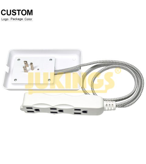 16/3 3FT 3 Outlets Flat-Face Outlet Extender SPT-2 Extension Cord 5-15P To 5-15R Power Strip With Ultra-Thin Wall Plate Plug