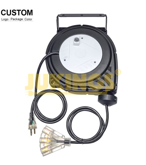 30FT Power Extension Cord Reel With 3-Outlets & 15A Circuit Breaker 16/3 SJTW Wire Type Convenient Multi-Outlet Extension Cords