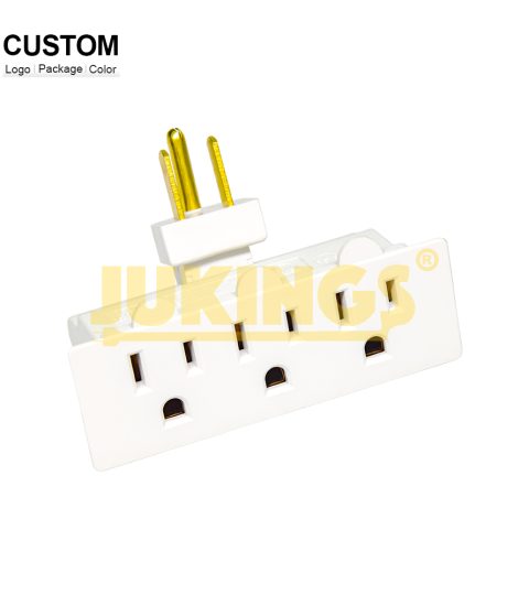 ETL/CETL Approved 5-15P To 3 5-15R White Wall Extension Socket 15A 125V 3 Grounded Multi Outlet Adaptor With 180 ° Rotating Plug