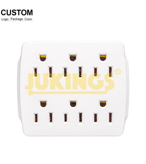 6 Grounded Multi Outlet Adaptor ETL/CETL Approved 5-15P To 3 5-15R White Wall Extension Socket 15A 125V 60Hz