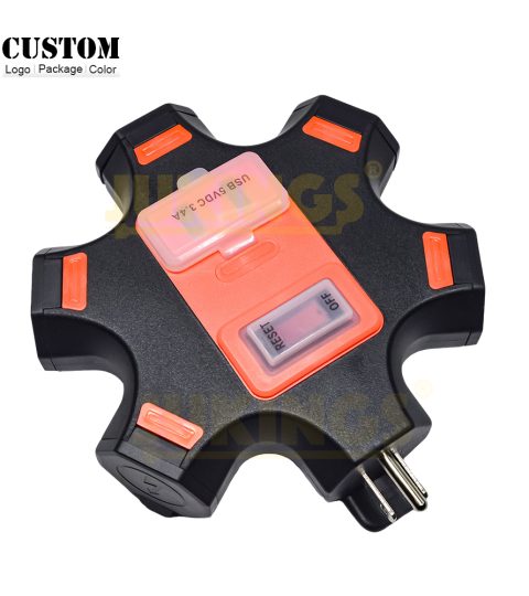 Customized 15A 125V Copper & PVC Extension Socket 5-15P To 5-15R*5 Plug With Socket AC Outlet 2 USB-A Power Adapter For Home Use