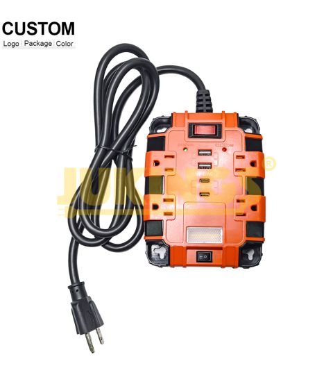 6ft Workshop 4 AC Outlet 2 USB 2 Type C Socket Power Strip With Suger Protection SJT 14/3 Custom Color Power Strip