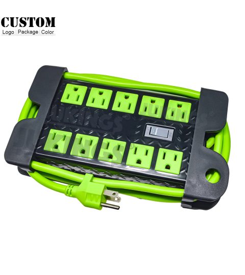 Customized Color 6FT SJT 14AWG/3C Power Strip 10 Outlet Extension Socket With Metal Casing For Office Home Use